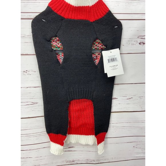 It's A Bark Life Black Red Mistletoe Candy Cane Joy Cable Knit Dog Christmas Swe - Picture 2 of 5